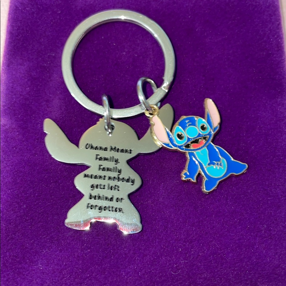 Lilo & Stitch Ohana Family Keychain Pink Purple Gift stainless steel Disney NEW
